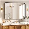 Koonmi Specchio da Parete con Cornice Profonda, 122 x 75 cm Specchio da Bagno Rettangolare di Lusso High-End, Angolo Filettato Cornice Specchio Appendibile Orizzontalmente o Verticalmente, Nero