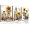 PIY PAINTING Quadro Fiori Set da 3 Quadro su Tela, Girasoli Stampati su Tela, Quadri Moderni Murale Tela Quadri per Cucina Camera da Letto Ufficio 30x40cm, con Telaio in Legno Incorporato