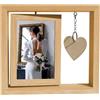 MiOYOOW Cornice Rotante Portafoto in Legno, 21x23 cm Cornice per Foto di Matrimonio Doppia Faccia con Ciondolo a Forma di Cuore, Porta Foto Espositore per Fotografico per Coppie Spose, Famiglia