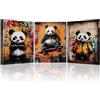 PIY PAINTING Stampa Su Tela Del Panda, Pittura Su Tela Con Graffiti, Quadro Da Parete Di Animali Per Camera Da Letto Bagno Ingresso Corridoio Caffè, 40x30 cm 3 Pezzi, Cornice Interna