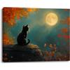 PIY PAINTING Stampa Su Tela Di Animali, Gattino Nero Su Tela, Gattino Al Chiaro Di Luna, Quadri Pittura Per Camera Da Letto Ingresso Corridoio Bar, Cornice Interna, 30x40 cm