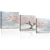 PIY PAINTING Pittura Su Tela Di Alberi, Arte Murale Rosa, Immagini A Parete Ad Acquerello, Facile Da Appendere Per Camera Da Letto Soggiorno Ufficio Bagno Ingresso, Set Di 3, 30x30 cm (90X30 CM)