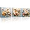 PIY PAINTING 3 Pezzi Floreale Artistico Quadro Moderno Soggiorno Fiori Bianchi e Gialli Immagini Pittura Decorazione Canvas Quadretti Da Parete Stampe Su Tela Camera Da Letto Con Cornice 30×30cm