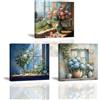 PIY PAINTING Stampa Su Tela Fiore, Tela murale Sunny, quadro da parete, Stampa d'arte blu polvere, Facile Da Appendere Per Camera Da Letto Soggiorno Ingresso, 3x30x30 cm/(90x30 cm), Cornice Interna