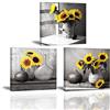 PIY PAINTING 3X Stampe e Quadri su Tela Girasole è Fiore Che Succhia Il Sole Immagine Fiori Stampe su Canvas con Cornice Murale Tela Wall Art Home Decor Cucina Regalo di Anniversario 30x30cm