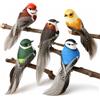 Xiciki 5 pezzi uccelli decorativi per esterni, realistici, piccoli uccelli decorativi per esterni, decorazione di primavera, con clip, fatti a mano in pelle, per interni esterni, decorazione esterna