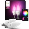 Philips Hue White and Color Ambiance, Lampadina Smart LED, Attacco E14, Luce Bianca o Colorata, 4W, confezione da 2