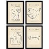 Nacnic Set di 4 illustrazioni di Picasso. Pace. Illustrazioni a linea singola in stile galleria d'arte. Dipinti per la decorazione di interni. A4 con cornice nera.