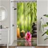 Uiiooazy Tenda da Doccia Antimuffa 90x180cm Spa Loto Rosa Pietra Grigio | Tenda Doccia Bambù Zen Foglie Verde Giapponese Impermeabile Tessuto in Poliestere Lavabile per Vasca da Bagno con 6 Anelli