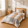 Homebliss Set Copripiumino 155x220 + 50x80 1PCS, Quadri Beige e Tortora | Sacco copripiumino in microfibra spazzolata con federe 50x80 coordinate, cinque misure dal singolo al matrimoniale grande