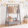 Junior Vida Appendiabiti per bambini, grigio, 99 x 64,5 x 42 cm (altezza x larghezza x profondità) in legno di pino massiccio, appendiabiti salvaspazio, ripiano portaoggetti aggiuntivo, portatile