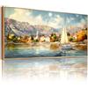 SERIMINO Quadro Moderno Mare Paesaggio Tela con Cornice Grandi 60x120 cm | Barca Vela Acque Case Borgo Marinaro Retrò, Stampa HD, Tela Densa, Legno Massello, Install Facile, Usi Vari, Regalo