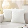 Ystyle Federe Cuscini Divano 40x40 Set Da 2, Copricuscini Divano Velluto Ciniglia Extra Morbida, Copricuscini Decorativi Motivo A Rombi E Cerniera Invisibile, Per Soggiorno E Letto, Bianco