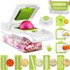 ADOV Tagliaverdure, Mandolina con 7 Lame in Acciaio Inox e Contenitore, ABS | Protezione Mano, Taglio Julienne per Cipolle, Patate e Frutta, Affettaverdure Multifunzione per Preparazione in Cucina a Casa