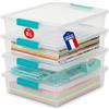 Iris Ohyama, Scatola Portaoggetti in Plastica con Coperchio, 6 L, Set da 4, Turchese, Chiusure a Clip, Impilabile, per Bagno, Sala Giochi, Camera, Trasparente, COB-6