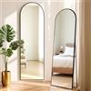 ABXMAS Specchio moderno per tutto il corpo, nero, 163 x 53 cm, specchio curvo da terra con cornice in alluminio, specchio da parete ad arco con vetro di sicurezza, per guardaroba, camera da letto