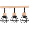 DLGLOLIN Plafoniera 3 Faretti Orientabile Illuminazione Soffitto in Legno Metallo Gabbia Sospensione Apparecchio Vintage Industriale Nero E27 Lampadario per Soggiorno Camera Cucina