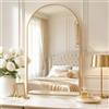BEAUTYPEAK Specchio da parete ad arco dorato, 61 x 96 cm, telaio in lega di alluminio infrangibile, può essere appoggiato alla parete o appeso, specchio da terra per camera da letto, bagno e WC