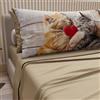 PETTI Artigiani Italiani - Lenzuola Animali con Gatti in Cotone con Federe in Stampa Digitale, Lenzuola Matrimoniali, Completo Letto Matrimoniale Tortora, 100% Made in Italy