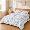 Homebliss Set Copripiumino 260x240 + 50x80 2PCS, Floreale Azzurro e Grigio | Sacco copripiumino in microfibra spazzolata con federe 50x80 coordinate, cinque misure dal singolo al matrimoniale grande