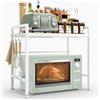 E-THOL Scaffale per microonde a 2 ripiani, espandibile, resistente, per piano di lavoro e cucina, con 8 ganci, per forno, caffettiera e altro (bianco)