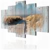 decomonkey Quadri Moderni Soggiorno Spiaggia Mare, 5 pezzi, 150x75 cm | Tela strutturata su telaio in legno, decorazione da parete, paesaggio, natura, effetto legno, Quadro Stampa su Tela