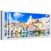 Generico Quadro finestra panorama Procida case colorate - Stampa su tela con telaio in legno - 80x40 cm