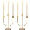 Sziqiqi Candelabro 3 Bracci, Oro, in Metallo, Lot di 2, Design Minimalista | Portacandela Moderno per Candele Affusolate, Montaggio Semplice, Candeliere per Matrimonio, Festa, Evento