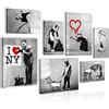 Novart Quadros - Completamente Pronto Da Appendere - Immagini - Banksy Collage - 2 Pezzi Set Moderni - N003271b