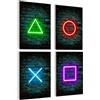 mojoliving Immagini decorative per camera dei giochi, poster da parete, per camera dei ragazzi, videogiochi, set di immagini con targa al neon, fantastici regali per