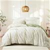 Wotcsil Set Copripiumino Matrimoniale Fiori Cotone Bianco Copripiumino Floreale 260x230 cm 3 Pezzi in Cotone con Motivo di Fiori Foglie e 2 Federe 50x90cm, Verde