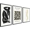 ag.art deco Set di 3 Quadri Moderni 30x40cm Senza Cornice Legno MDF Robusto | Set Matisse Nero, Decorazione da Parete, per Soggiorno e Camera da Letto, Design Moderno, Vetro Protettivo, Soggiorno