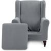 TIANSHU Copripoltrona con Orecchie Elastico, Copripoltrona 1 Posto con Fodera Per Cuscino Tessuto Jacquard Spandex con Fondo Elastico per Soggiorno Camera Da Letto Hotel (Tipo A, Grigio Chiaro)