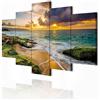decomonkey Quadri Moderni Soggiorno Mare Paesaggio, 5 pezzi, 225x112.5 cm | Tela strutturata su telaio in legno, decorazione da parete, natura, spiaggia, sabbia, sole, cielo, beige, verde