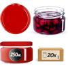 KADAX 20 vasetti per conserve da 250 ml, con coperchio Twist-Off fi82, per dessert, ermetici e lavabili in lavastoviglie, vetro a parete spessa, scelta di tappi a vite (rosso)