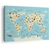 ARTTOR Quadro su Tela 70x50 cm Stampe da Parete Bambini Mappa del Mondo - 4860 | Animali Mondo Mappa Quadro Decorativo Piccolo 1 pezzo Soggiorno Camera da Letto Arte da Parete Decorazione da Parete ARTTOR