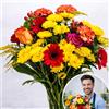EFIORI 3B eFiori - Consegna a MANO da un FIORISTA Fiori Freschi a domicilio, Mazzo di Fiori VERI tonalità calde + Verde decorativo. DEDICA INCLUSA -> Opzione regalo