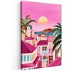 MuchoWow© Quadro Moderno Soggiorno Decorazioni Da Parete Quadri Su Tela Da | 80x120 cm - Salotto Grandi Foto Con Cornice Stampe Su Tela Camera Da Letto Città - Rosa - Palme