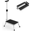 FISHTEC Pedana di sicurezza con barra di appoggio, stabile, pieghevole, antiscivolo, scala, scala, sgabello, capacità di carico 150 kg, 46 x 32,1 x 82 cm, bianco e nero