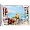 canvashop Quadri finestra aperta sul Mare Golfo Dipinto 100x70 cm | Panorama stile marittimo, Tema Floreale, Stampe Su Tela Canvas, Quadro Moderno, Soggiorno Camera da Letto