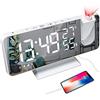 YUNYODA Sveglia a proiezione, sveglia digitale a LED con superficie specchio, porta di ricarica USB, ripetizione, doppio allarme, radio FM, modalità 3Dimming, umidità della temperatura, regolazione 12