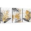FajerminArt 3pcs Quadri Moderni Grande Stampa su Tela Con Cornice Marmo Tropicale Grigio Oro Foglie pittura su tela poster Decorazione Murale Adatto Soggiorno Camera da letto 150x70cm(50x70cmx3)