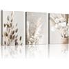 WENGTIAO 3 Pezzi Stampa su Tela Floreale Beige Bianca Con Cornice 30x40cmx3 | Quadro su Tela Moderne Estetica Boho Minimalista Fiori Pittura Quadro Moderno Soggiorno Camera da Letto Decorazioni Parete