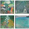 LuxHomeDecor Set di 4 quadri 30x30 cm - stampa su tela con telaio in legno stile paesaggistico floreale - Gustav Klimt
