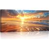 FajerminArt Grande Spiaggia Tramonto Paesaggio Marino Con Cornice Stampa su Tela Arancione Natura Costa Paesaggio Quadri Moderni Immagine pittura su tela soggiorno camera da letto Cucina Decor Murale 120x50cm