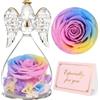 Yamonic Rosa Eterna Regalo Donna, Rosa Stabilizzata con Angelo di Vetro Regalo Mamma Compleanno, Angeli Custodi Regali Nonna, Statuette Angeli con Fiori Eterni Festa della Mamma Idee Regali Natale