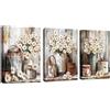 FajerminArt 3 Pcs Quadri Moderni Fiori Rustici di Margherita Bianca Stampa su Tela Con Cornice, Retro Farmhouse Floreale Botanico Quadro Pittura su tela Poster da Parete Decor Soggiorno Camera da Letto 30x40cmx3