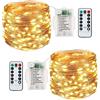 Lezonic Set di 2 Batteria luci stringa 120 LED-12M 8 modelli filo di rame catena luminosa interne ed esterne alimentate impermeabili con timer telecomando camera da letto matrimonio Natale (bianco caldo)