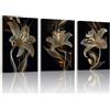 WENGTIAO 3 Pezzi Stampa su Tela Fiori Gigli Nero e Oro Fiori Con Cornice | Quadro su Tela con Floreale Quadri Moderni Soggiorno Casa Camera da Letto Decorazioni Parete 30x40cmx3