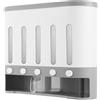 Cuisaincraty Contenitore per Alimenti con 5 Scomparti, Dispenser per Cereali Riso Pasta, Contenitore Ermetico con Dosatore, a Parete e Piano di Lavoro, Capacità Totale 11 kg